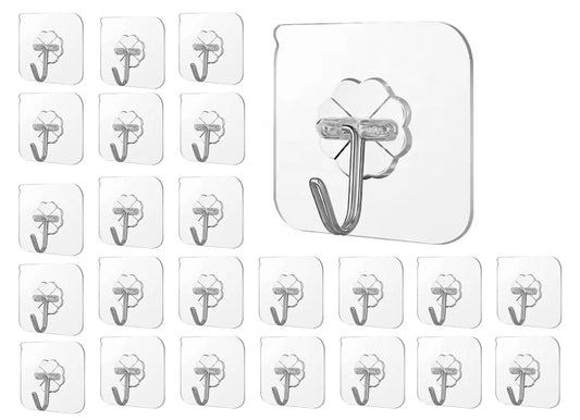 Heavy-Duty Adhesive Wall Hooks – No Drilling, Transparent Design (Pack of 24)