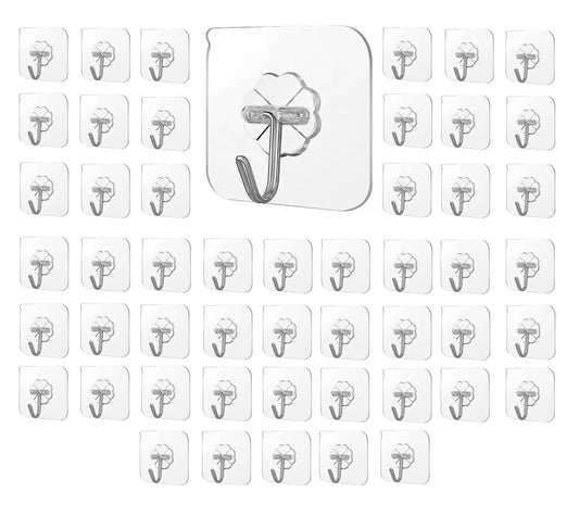 Heavy-Duty Adhesive Wall Hooks – No Drilling, Transparent Design (Pack of 50)