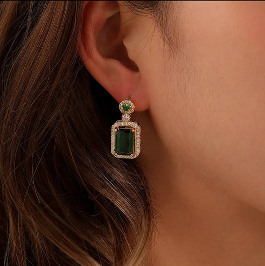 Luxury Emerald Green Stone Gold-Plated Jewelry Set