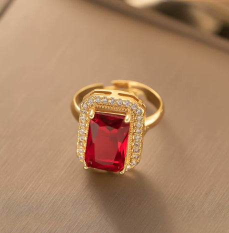 Luxury Ruby Red Stone Gold-Plated Jewelry Set