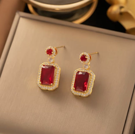 Luxury Ruby Red Stone Gold-Plated Jewelry Set