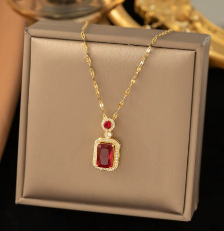 Luxury Ruby Red Stone Gold-Plated Jewelry Set