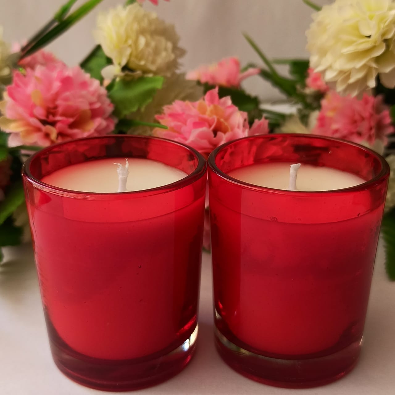 Classy Candles – Set of 2 Red Wax Candles in Glass Jars | Elegant & Fragrant Décor Candles for Home, Yoga & Gifting