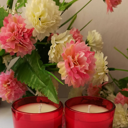 Classy Candles – Set of 2 Red Wax Candles in Glass Jars | Elegant & Fragrant Décor Candles for Home, Yoga & Gifting