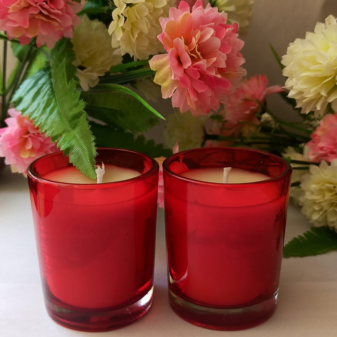 Classy Candles – Set of 2 Red Wax Candles in Glass Jars | Elegant & Fragrant Décor Candles for Home, Yoga & Gifting