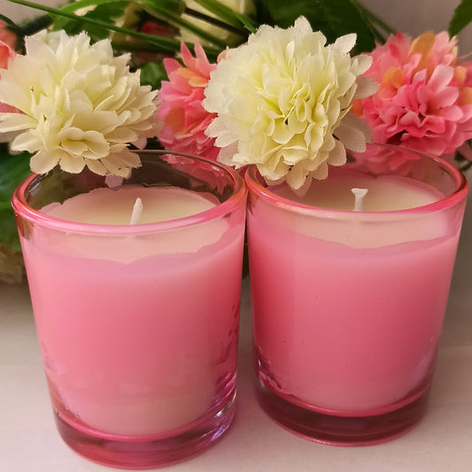 Classy Candles – Set of 2 Pink Wax Candles in Glass Jars | Romantic & Soft Glow Candles for Gifting, Relaxation & Decor