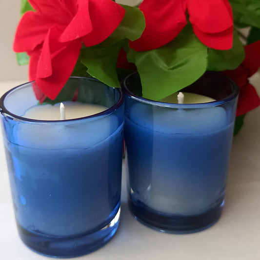 Classy Candles – Set of 2 Blue Wax Candles in Glass Jars | Soothing Aromatic Candles for Spa, Meditation & Home Styling