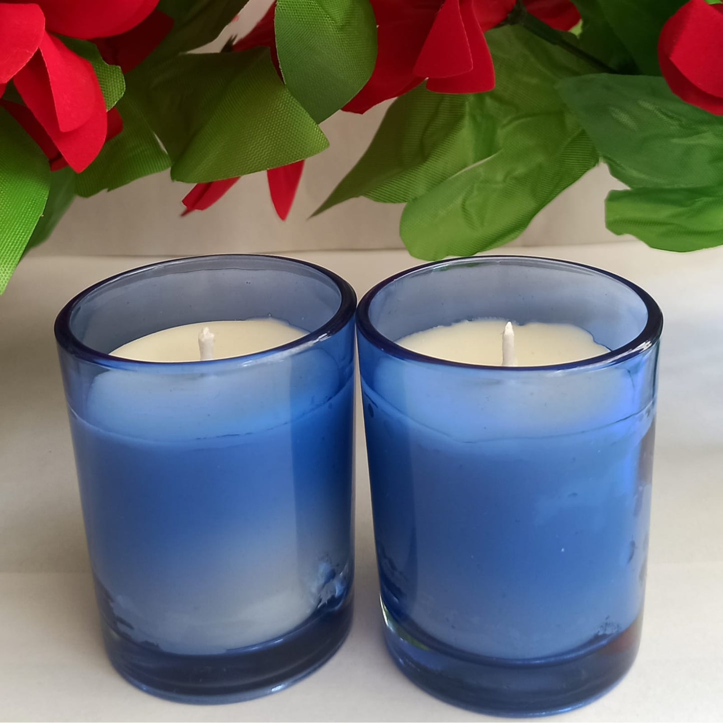 Classy Candles – Set of 2 Blue Wax Candles in Glass Jars | Soothing Aromatic Candles for Spa, Meditation & Home Styling