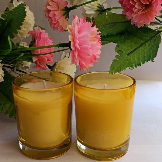 Set of 2 Yellow Scented Glass Jar Candles – Hand-Poured Soy Wax | Decorative & Aromatic for Home or Gifting