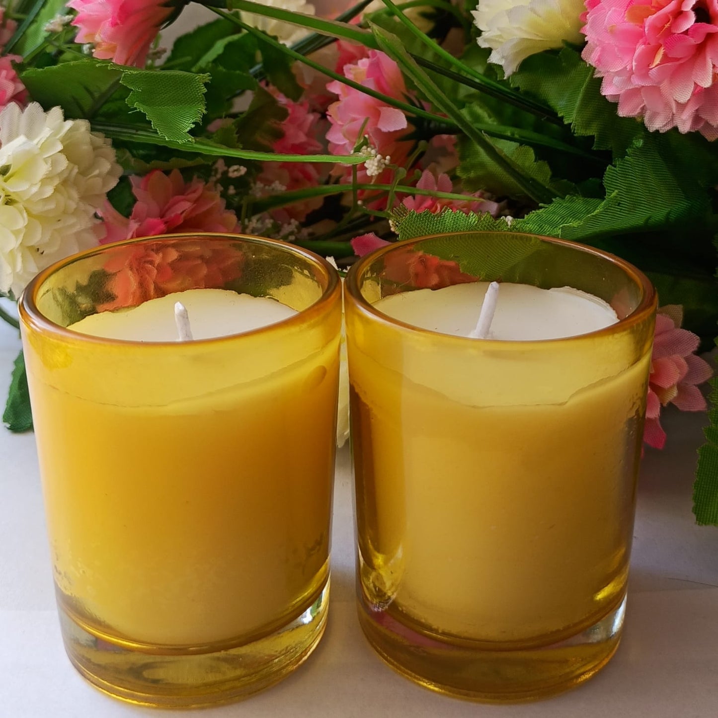 Set of 2 Yellow Scented Glass Jar Candles – Hand-Poured Soy Wax | Decorative & Aromatic for Home or Gifting