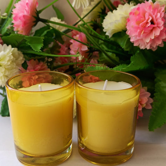 Set of 2 Yellow Scented Glass Jar Candles – Hand-Poured Soy Wax | Decorative & Aromatic for Home or Gifting