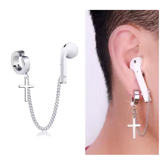 AirPods Anti-Lost Chain Earring with Cross Pendant Charm Earrings