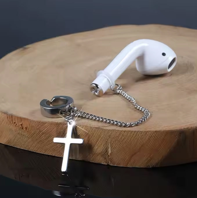 AirPods Anti-Lost Chain Earring with Cross Pendant Charm Earrings
