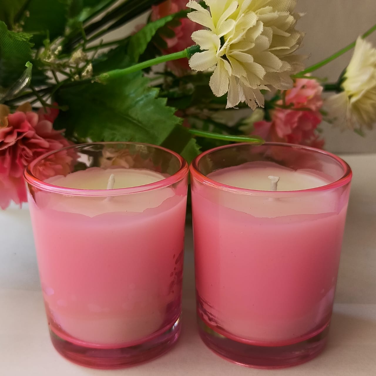 Classy Candles – Set of 2 Pink Wax Candles in Glass Jars | Romantic & Soft Glow Candles for Gifting, Relaxation & Decor