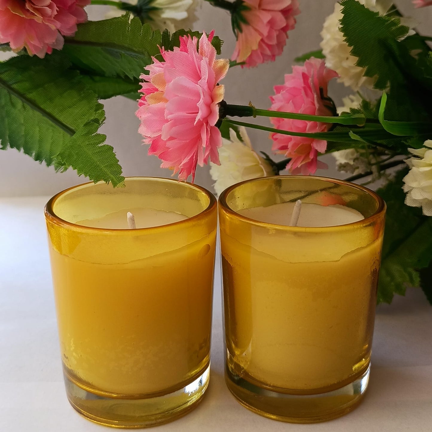 Set of 2 Yellow Scented Glass Jar Candles – Hand-Poured Soy Wax | Decorative & Aromatic for Home or Gifting