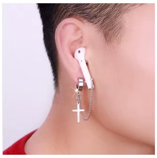 AirPods Anti-Lost Chain Earring with Cross Pendant Charm Earrings