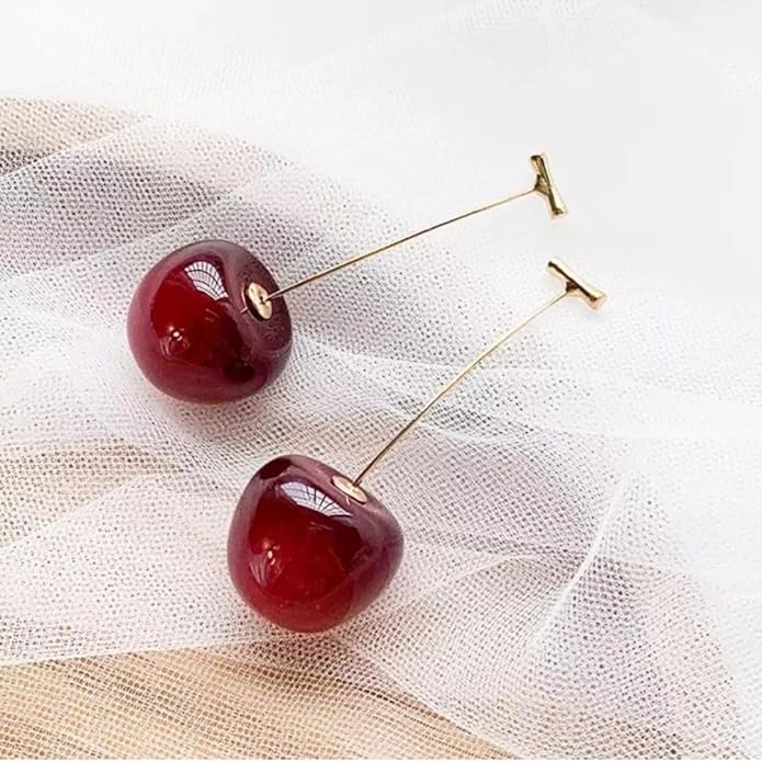 Korean Red Cherry Dangle Earrings - SheZari